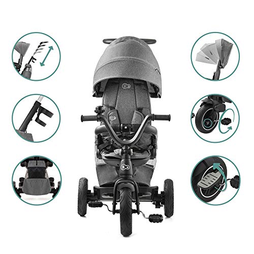 Kinderkraft Dreirad EASYTWIST, Kinderdreirad, Jogger, mit Zubehör, Dachfenster, Sicherheitsgurte, 360 Grad Drehbar, Freilaufrad, Schubstange, ab 9 Monate bis 5 Jahre, Bequemer Sitz, Grau – Bild 5