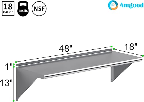 Miniatura 3 de AmGood Estante de pared de acero inoxidable de 48 pulgadas de largo x 18 pulgadas de profundidad  Certificado NSF  Estantería de metal para