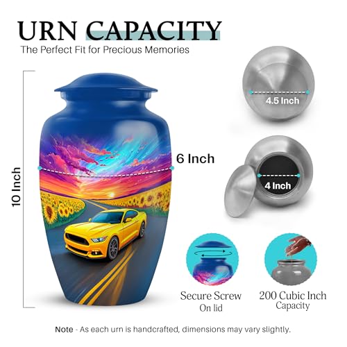 Image of Car Urn - Decorative Urn for Ashes - Combo 1 - Large with 3 Inch Pack of 1 - Cremation Keepsakes for Human - Urns for Ashes Adult Male & Female - Small Keepsake Urns