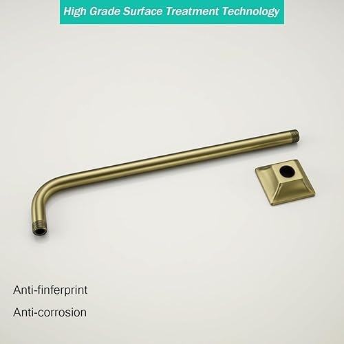 Miniatura 7 de SEABEFORE Brazo de ducha de barrido de 16 pulgadas de largo montado en la pared Extensión de cabezal de ducha dorada con brida única, conexión