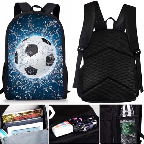 KDFSSIPE Mochila De Fútbol, Bolsa De Fútbol Para Adolescentes y Niños, Mochila Deportiva Impermeable Para Entrenamiento, Colegio, Viajes, Llavero De Football y Baloncesto (water) - imagen 3