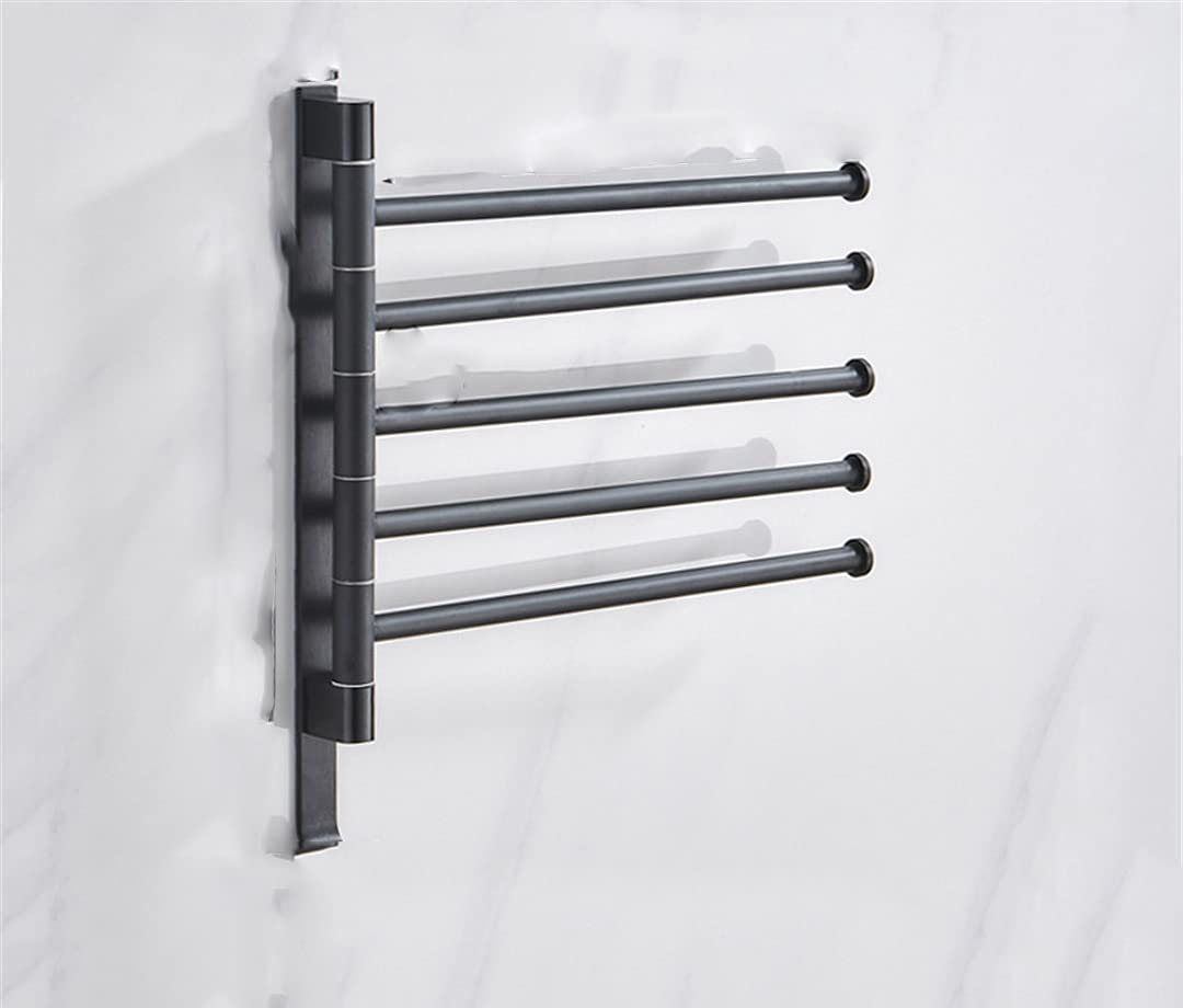 Porte-serviettes rotatif en aluminium noir à 5 barres pour salle de bain et cuisine
