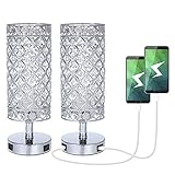 Tomshine USB Crystal Table Lamp Set of 2 Bedside Lamp with USB Charging Ports, Modern Elegant Nights