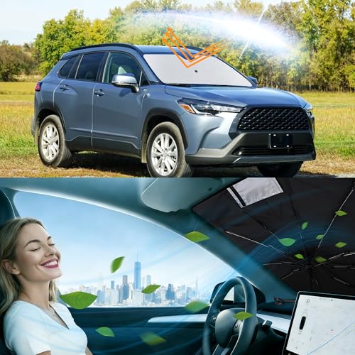 Image of Windshield Sun Shade Umbrella for 2022-2026 Corolla Cross Toyota | Full covered for windshield, Block UV Rays, Heat Reduction, Easy to install, Durable & Fold Up Small