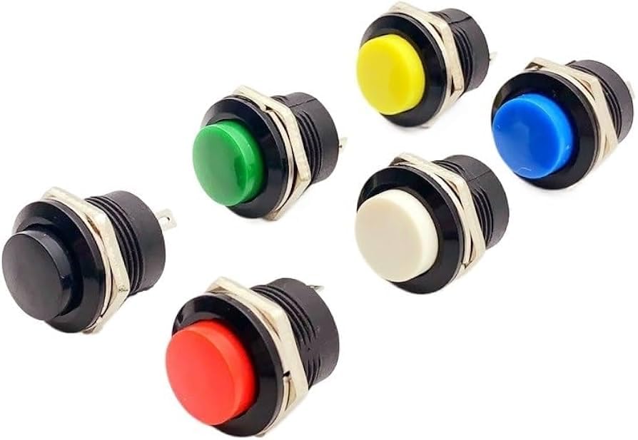 SHOKITECH R13-507 16MM 2PIN Momentary Self-Reset Round Cap Push Button Switch multicolour 6 switch (Black, Blue,Green,Yellow,White,Red) 3