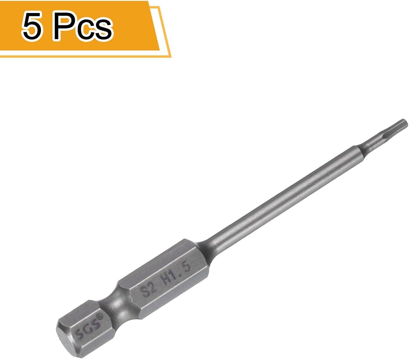 HARFINGTON 5pcs H1.5 Hex Head Drill Bit Wrench 1.5mm Metric Flat Tip 1/4" Hex Shank 75mm (3") Long Magnetic Hexagonal Screw Driver Socket Industrial Screwdriver Power Bits