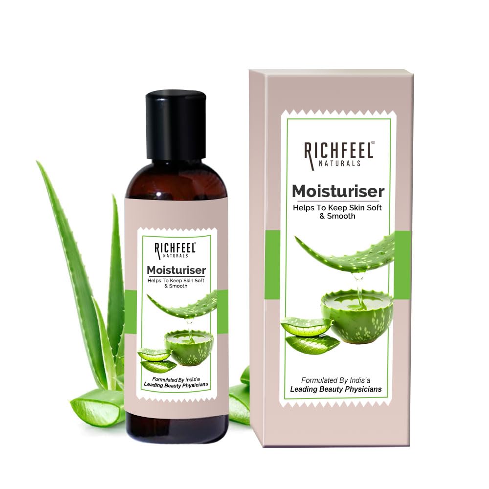 Richfeel Moisturizer Enriched With Aloe Leaf Juice | Lightweight Moisturiser | For Hydrated & Glowing Skin | Non-Sticky, Spreads Easily & Instantly Absorbs | For All Skin Types | 100 ml