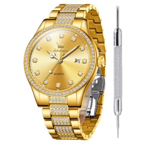 Montre de luxe pour homme avec strass éclatants et zircones cubiques OLEVS