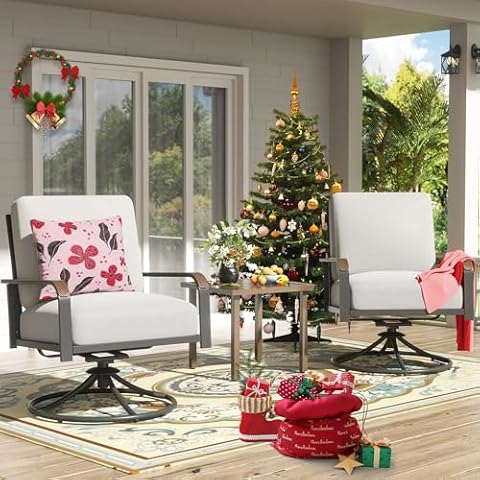 NATURAL EXPRESSIONS Outdoor Bistro Set, 3 Piece Swivel Glider Rocking Chairs Patio Conversation Furniture Set with 2 Rockers, 1 Metal Table and 6" Thick Cushions for Backyard, Porch, Balcony, 350lbs. Cover