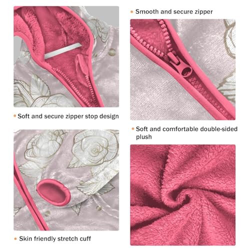 OTVEE Cream Gold Roses Flowers on Pink Kids Hoodie Jacket Fall Spring Full Zip Warm Outwear Coat3