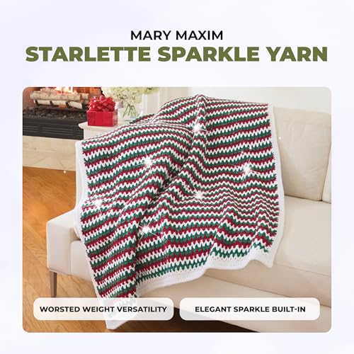 Image of Mary Maxim Starlette Sparkle Yarn, Medium Worsted Weight Green Yarn for Knitting and Crocheting, Acrylic Polyester Blend for Blankets, Clothing, and Decor, 196 Yards - Lime Green