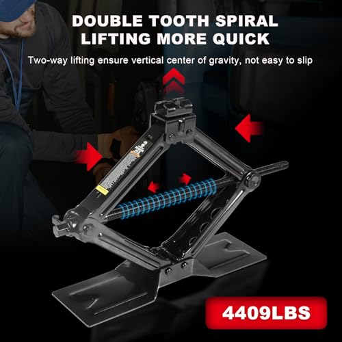 Image of Big RED Car Jack 2Ton /4409 lbs Universal Scissor Jack with Rubber Pad, Portable Tire Changing Kit with Lug Wrench, Emergency Kit for Sedan SUV MPV