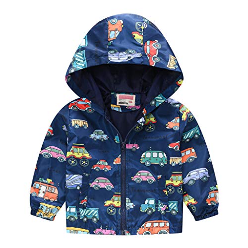 Toddler Boys Girls Waterproof Hooded Jacket, Kids Zipper Raincoats Outdoor Lightweight Windbreaker Cartoon Rain Jacket