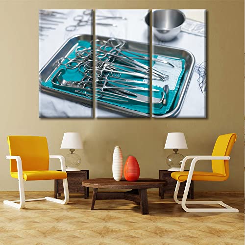 Image of Medical Instrument Canvas Wall Art 3 Piece Clinical Laboratory Wall Art Medical Art Prints Wall Decor Living Room Giclee Wooden Framed Gallery-Wrapped Ready to Hang, 60 inch Wx40 H