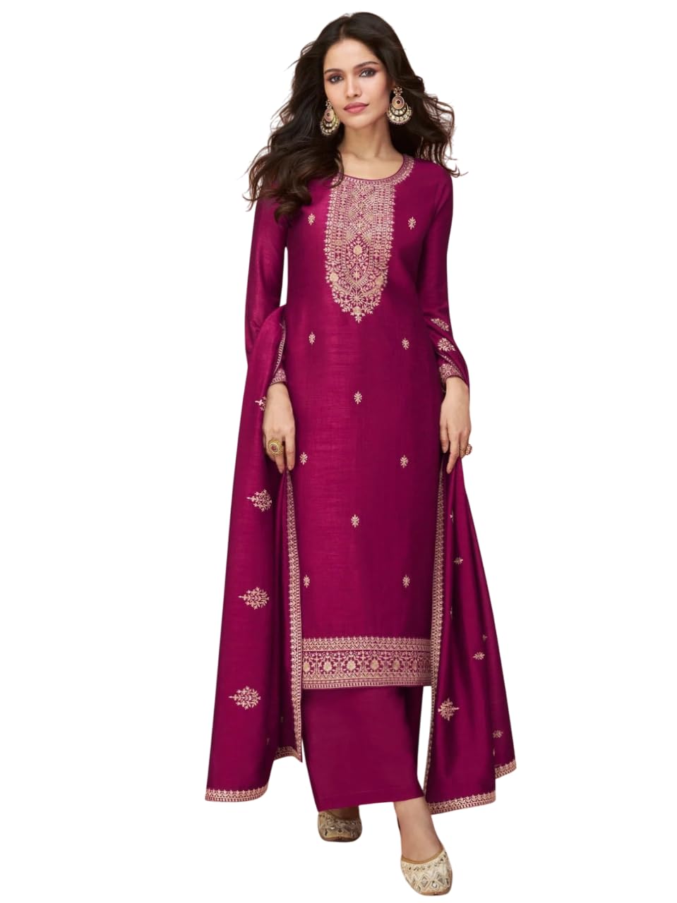 xomantic fashion Womens Purple Color Silk Fabric Embroidered Classic Salwar Suit-picture-10