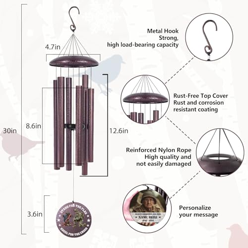 Image of Personalized Memorial Soldier Wind Chimes for Loss Dad Comrade-in-arms, 30 inch /36 inch /45 inch Deep Tone Wind Chime Sympathy Gifts in Loving Memory of US Veteran, Produced in Texas