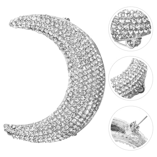 Image of Full Diamond Moon Brooch Pin - Metal Suit Jewelry Pin Badge Shawl Alloy Rhinestones