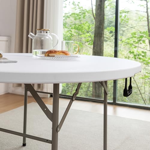 Image of BTEXPERT Set of 2 White 4 Ft 48inch Round Plastic Folding Table Commercial Portable for Banquet Dining Wedding Party Events Home Kitchen Patio Backyard Indoor Outdoor