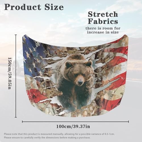Image of Car Hood Cover Stretchable Car Hood Wrap Blankets Vehicles Banner Bear American Flag Print Auto Decorations for Compact Sedans SUV Trucks (59x39 Inch)