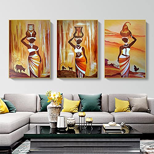 Toile portrait africain abstrait triptyque de décoration murale salon 60x90cmx3
