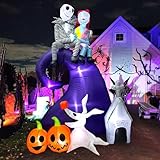6 FT Halloween Inflatables Outdoor Decoration, Blow Up Yard Decorations with Spooky Skeleton Couple with Ghost Pumpkin and Dog, Built-in LED for Outdoor Inflatable Decor Garden, and Lawn