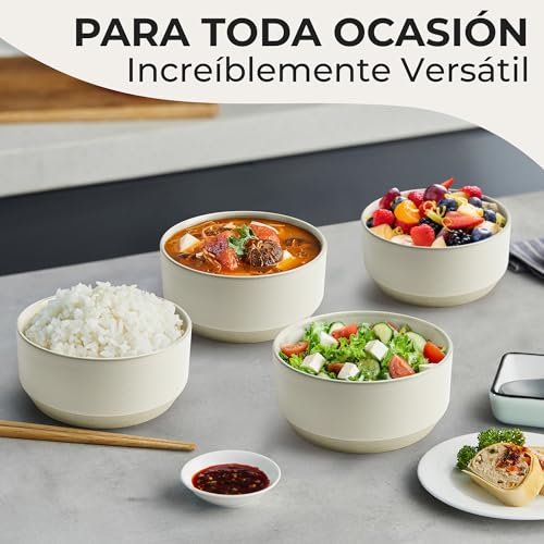 Miniatura 5 de Miamio Juego De 4 Cuencos Juego De Cuencos De Cerámica 850 Ml Para Pasta, Ramen, Cereales, Ensalada Lavavajillas Y Microondas Colección Sierra Claro, Tazones 4x