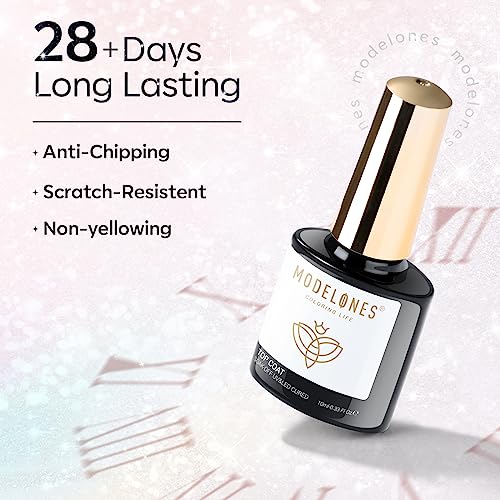 Image of modelones Glitter Gel Top Coat, Ultra Fine White Aurora Clear Glitter Gel Polish Glossy Sparkle Finish Long Lasting Soak Off Pearlescent Shimmer Manicure Nail Art Gift for Women Girls