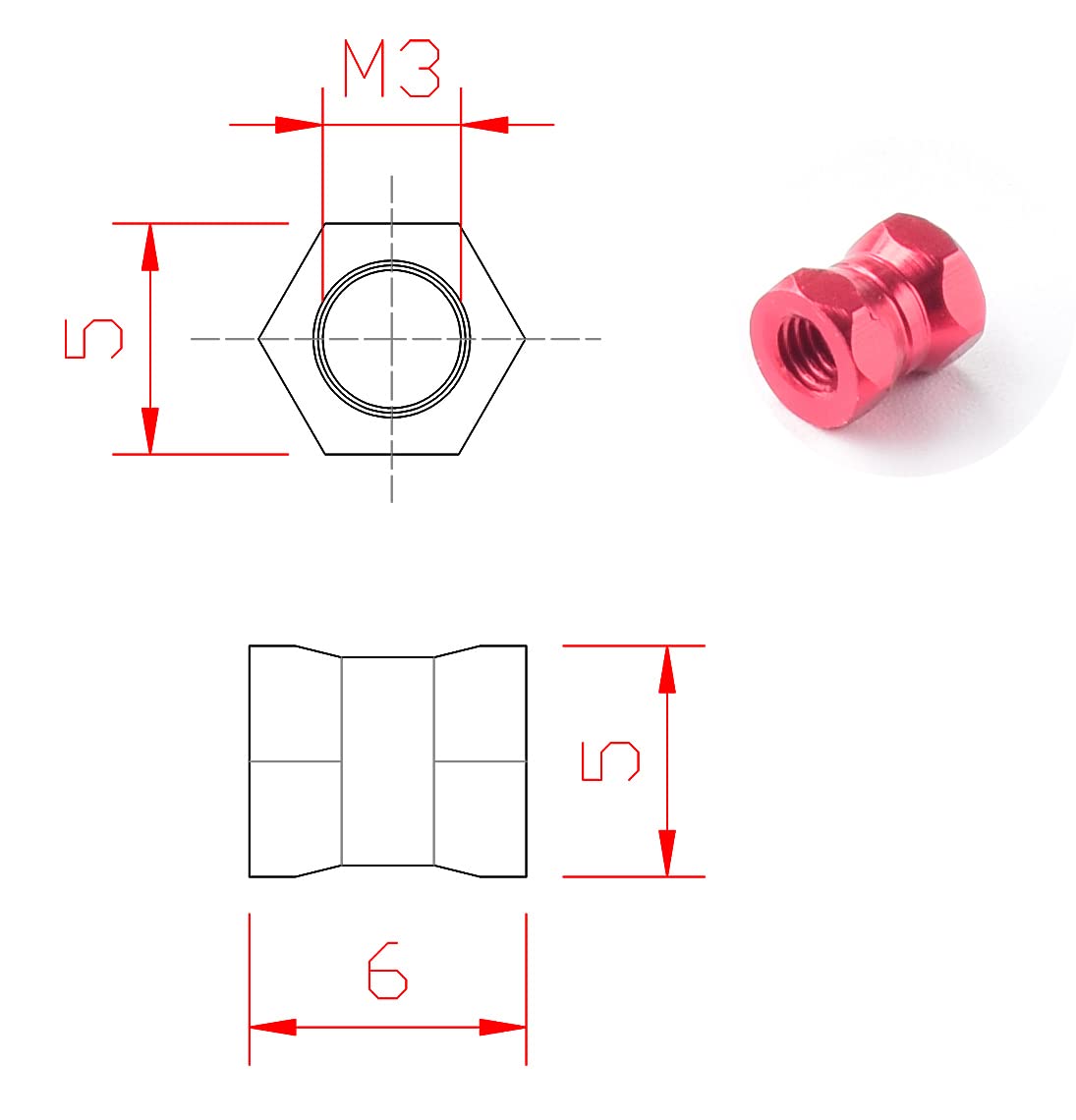 12pcs M3*6mm Hex Aluminum Alloy Step Spacer Standoff Pillar Column for Racing Drone FPV Quadcopter Multirotors DIY Frame,Length 6mm Red Color