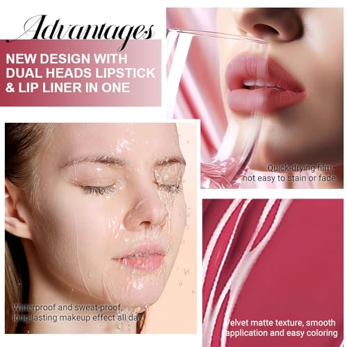 Image of evpct 1Pcs Deep Cranberry Red Matte Lip Liner & Liquid Lipstick Stain Makeup Set for Women, Red Lip Liner Stain Long Lasting Waterproof Smudge Proof, Longwear Lips Stick Makeup 24 hours originale, 39