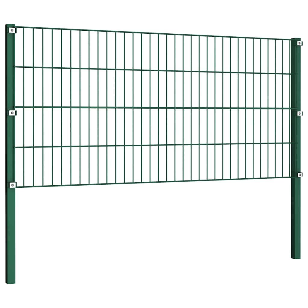 Panel de valla con postes de hierro (867 x 80 cm), color verde, valla de jardín al aire libre decorativa de paneles de barrera animal para patio, patio trasero, patio o terraza