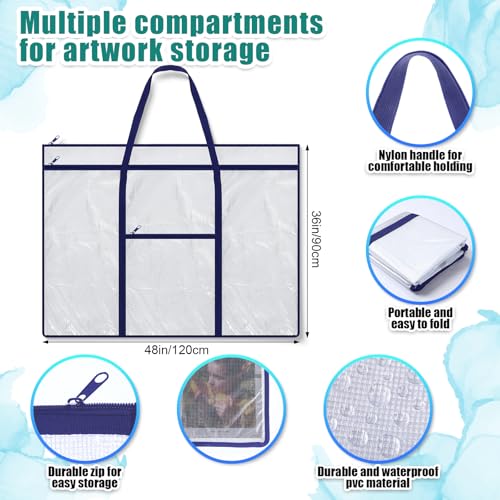 Image of Huhumy Large Art Portfolio Case 48 inch x 36 inch Poster Storage Bag Bulletin Board Holder Container PVC Folder with Zipper Handles Pocket for Teachers Artist Artwork Organization(Dark Blue,Grid)