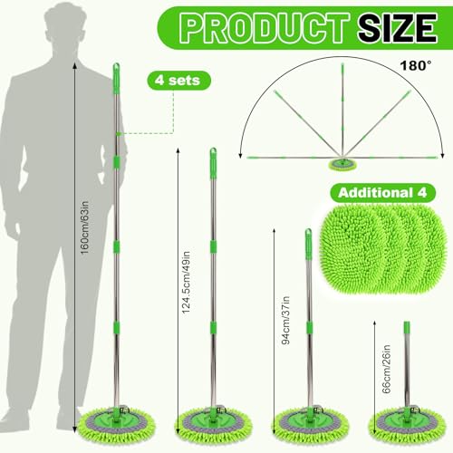 Suttmin 4 Pack 360° Spin Mop with 4 Microfiber Mop Refills, Extendable 63" Stainless Steel Handle for Easy Floor, Ceiling, Wall & Window Cleaning, Household Mops(Green) by Suttmin - Used condition - Image 2