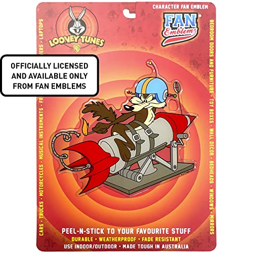 Image of Fan Emblems Rocket Wile E. Coyote Car Decal, Classic Looney Tunes Character (Automotive Domed, Transparent, 5.63 x 6.34 x 0.10 inches)