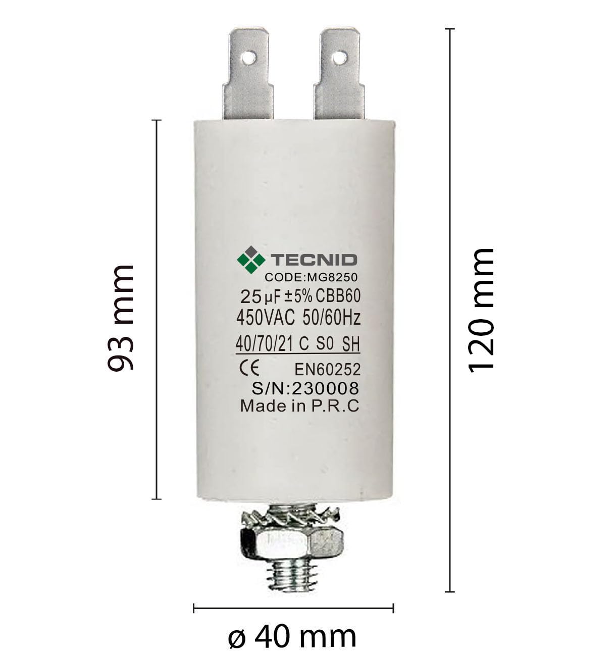 Condensatore di spunto per motori elettrici 450V 25µF 4 pin M8