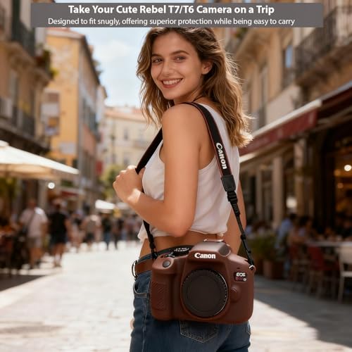 Image of Case for Canon EOS Rebel T7 Rebel T6 Camera, Soft Silicone Rubber Protective Camera Case Cover Accessories, Lightweight, Anti-Scratch with Button Marking for EOS Rebel T7 T6 (Brown)