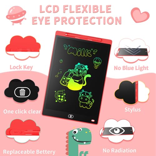 Image of [2 Pieces] LCD Writing Board, 12 Inches, Genialba Colourful LCD Writing Tablet, LCD Writing Tablet, Electronic Tablet, Graphic Tablet for Children's Games 2 3 4 5 6 7 Years Boys Girls (Blue & Red)