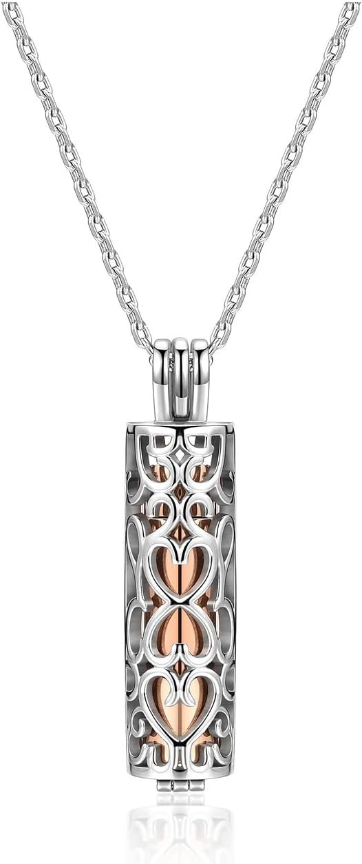 PiercingJakCremation Jewelry Urn Necklace for Ashes with Hollow Flower Cylinder Vial Cremation Pendant Keepsake Stainless Steel Memorial Lockets Ashes Holder for Women Men Pet