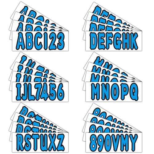 Image of 3 inch Registration Numbers and Letters Marine Sticker Decal | 4 Sets Alpha-Numeric Vinyl Letter for Jet Ski PWC Personal Watercraft Blue
