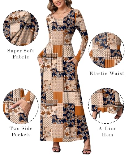 Image of EUOVMY Women's Long Sleeve Loose Maxi Dresses Casual Long Dresses with Pockets
