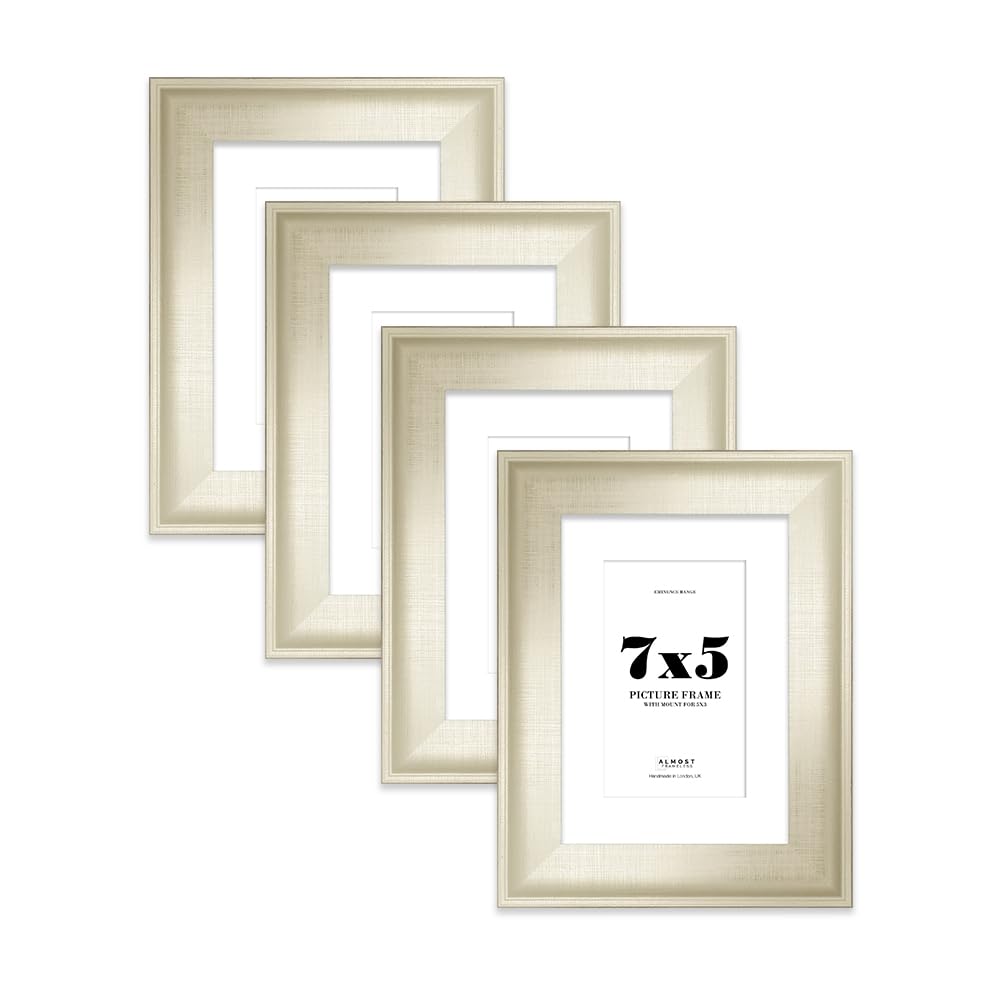 7x5" Silver Picture Frame with 5x3" Mount - Shabby Chic Photo Frame with Distressed Finish, Wall Hooks and Kickstand, 32mm Edge - 4 Pack โ image 1