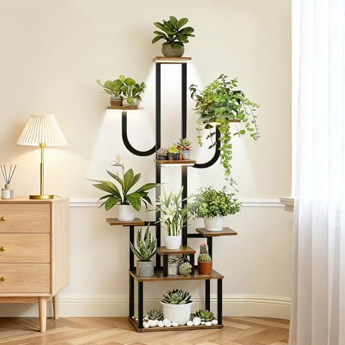 joyhalo 9 Tier 65" Tall Indoor Plant Stand with Grow Lights & Tim...