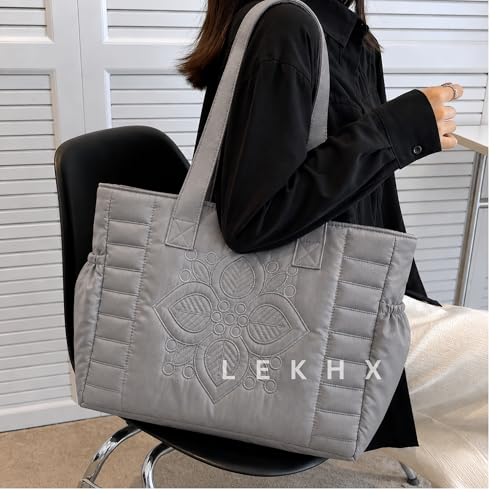 Image of LX LEKHX Tote Bag for Women | Lightweight Shoulder Handbag with 2 Main Zip Compartments & Multiple Pockets | Water Resistant Polyester Fabric | Office, Travel & Daily Use