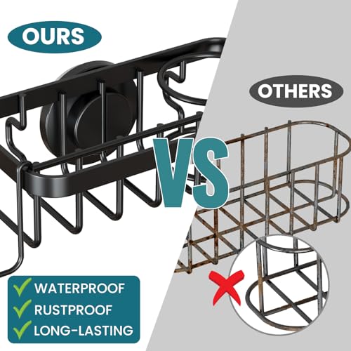 Image of TAILI 4-in-1 Sponge Holder for Kitchen Sink with Strong Suction Cup Removable, Rustproof Aluminum Sink Caddy for Sponge, Brush, Scrubber, Scraper -Black