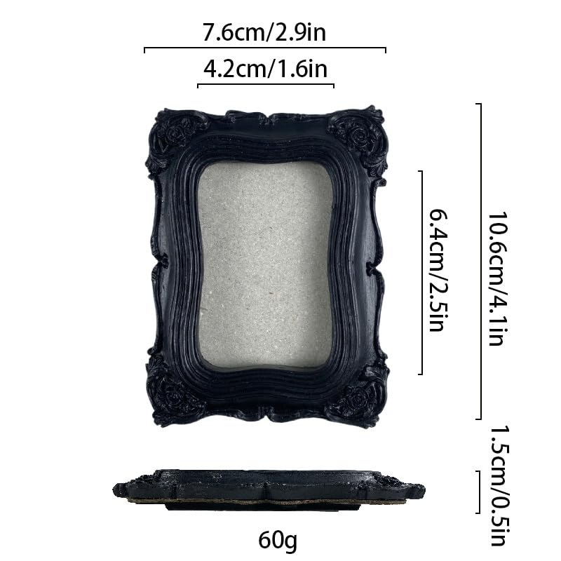 Image of Vintage Decorative Mini Picture Frames Set, Black with Gold Accents, 3 Pack Antique Style Resin Photo Frames for Wall Display, DIY Jewelry, Photography (Black)