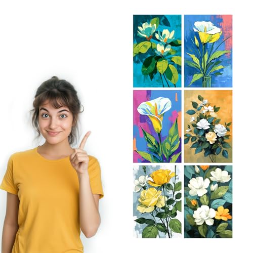 Image of SiddArtify Floral Wall Art Poster Print Set - Modern Flower Painting Decor for Living Room Bedroom Office - 8x12 Sticker Pack of 6