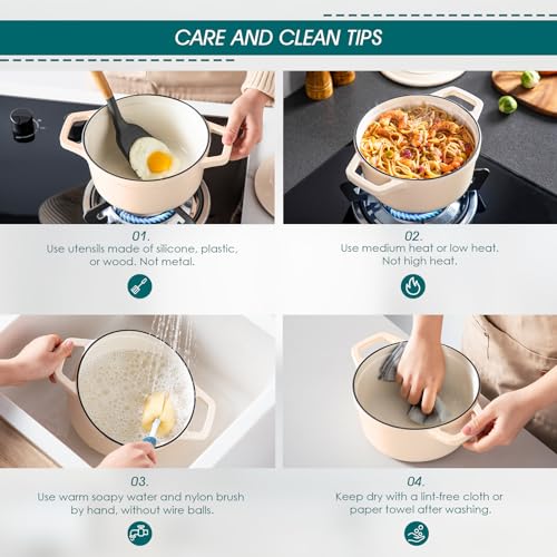 Image of vancasso 2.5 Qt Enameled Cast Iron Dutch Oven with Lid, Cream
