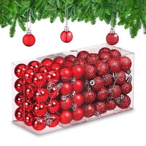 Relaxdays Weihnachtskugeln im 96er Set, glitzernde, matte & glänzende Baumkugeln, Weihnachtsbaumdeko, Kunststoff, rot Relaxdays Weihnachtskugeln im 96er Set, glitzernde, matte & glänzende Baumkugeln, Weihnachtsbaumdeko, Kunststoff, rot