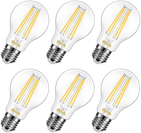 Eslas E27 Screw Bulb, Vintage Light Bulbs, 3000K Warm White, 8W 880Lm, 80W Equivalent, A60 LED Edison Screw Light Bulb, Energy Saving Light Bulbs, Clear Filament Bulb, Not-Dimmable, 6 Pack