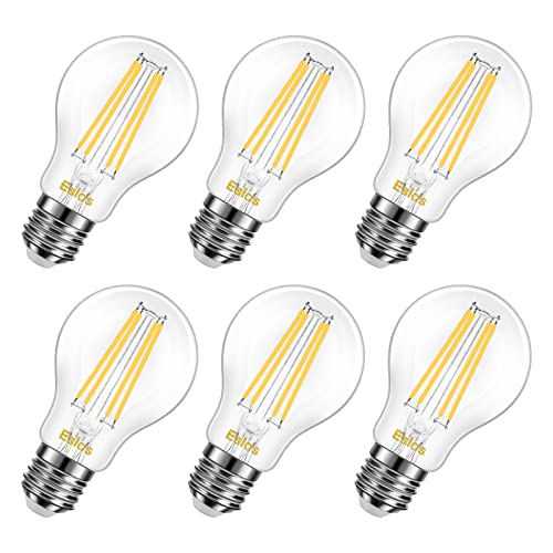 Eslas 8W E27 LED Filament Lampe, A60 3000K 880Lm Warmweiß Glühfaden Licht, A60 LED Edison Schraube Birne,Ersatz für 80W Glühlampe, Nicht-dimmable, 6er Pack [Energy Class E] Cover