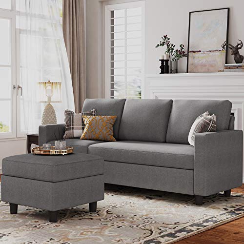 Honbay Convertible Sectional Sofa, Convertible L Shaped Couch With Reversible Chaise, Sectional Couch For Small Space Apartment, Grey #TOP3